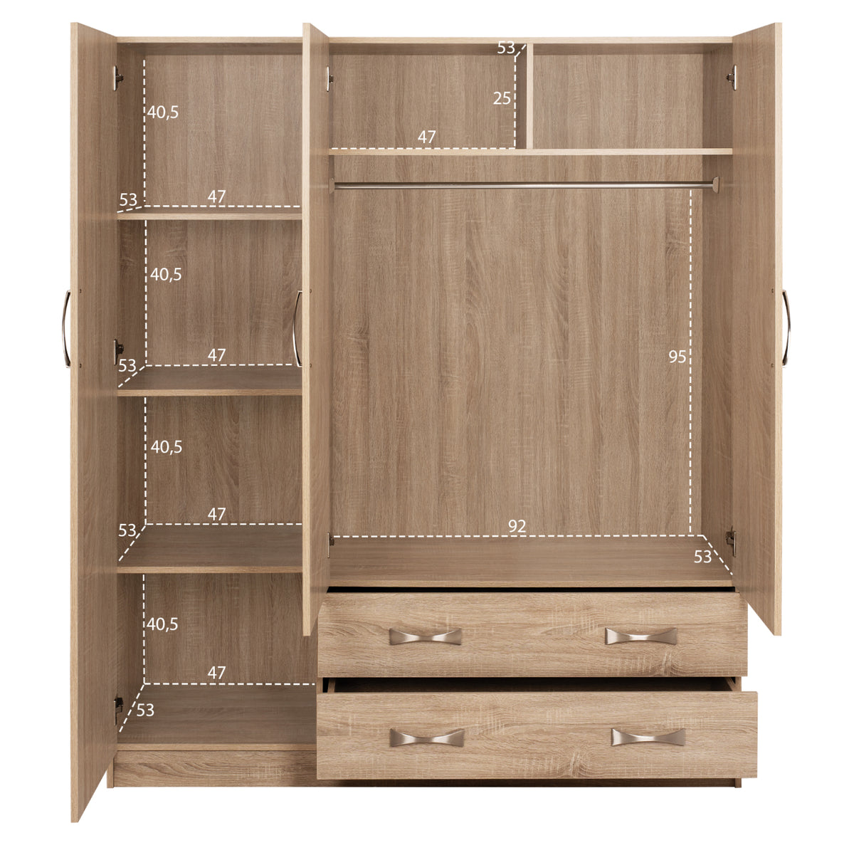 Wardrobe 3door With 2drawers Hm384.02 Sonama 150x55x180cm