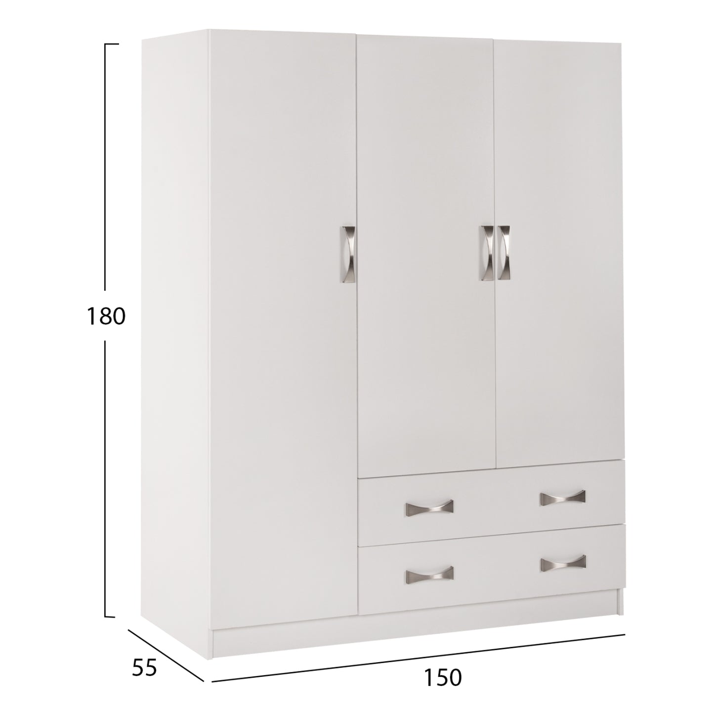 Wardrobe 3-leaf Carly Hm384.05 With 2 Drawers In White Color 150x55Χ180hcm.