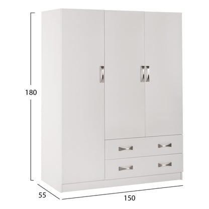 Wardrobe 3-leaf Carly Hm384.05 With 2 Drawers In White Color 150x55Χ180hcm.