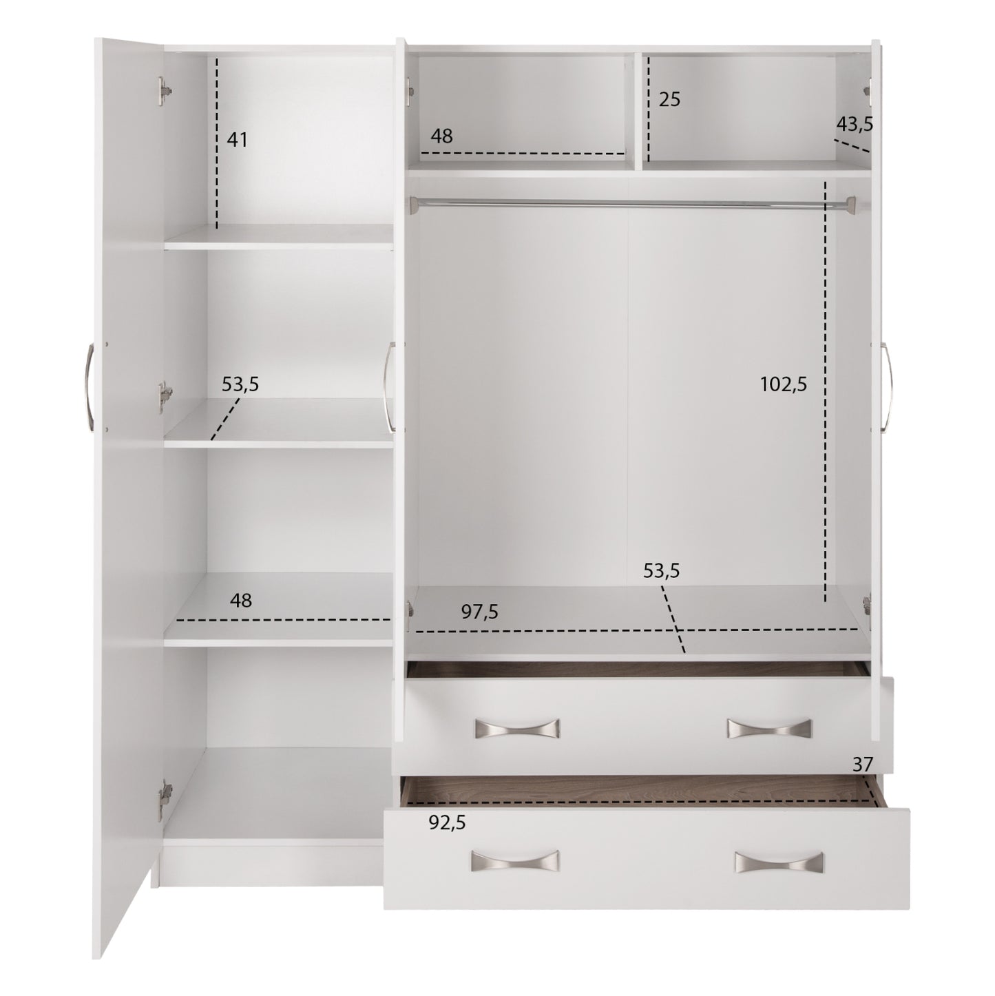 Wardrobe 3-leaf Carly Hm384.05 With 2 Drawers In White Color 150x55Χ180hcm.