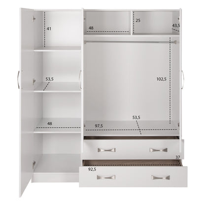 Wardrobe 3-leaf Carly Hm384.05 With 2 Drawers In White Color 150x55Χ180hcm.