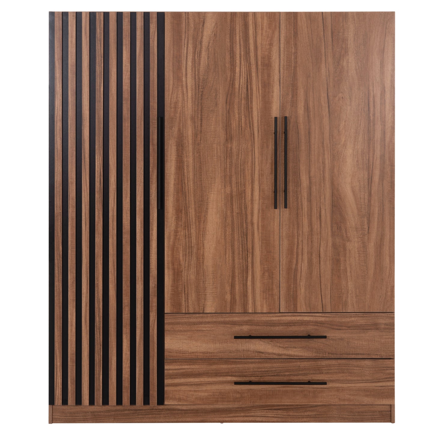 Wardrobe 3-leaf With 2 Drawers Harry Hm18390.01 Melamine In Natural Wood & Black 150x55x180hcm