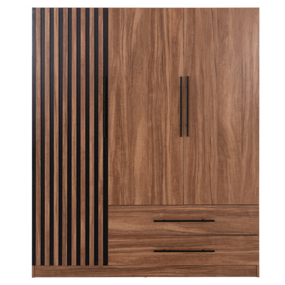 Wardrobe 3-leaf With 2 Drawers Harry Hm18390.01 Melamine In Natural Wood & Black 150x55x180hcm