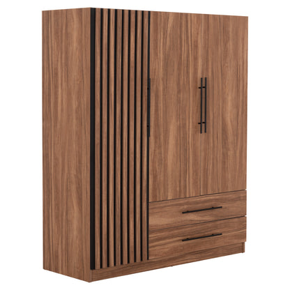 Wardrobe 3-leaf With 2 Drawers Harry Hm18390.01 Melamine In Natural Wood & Black 150x55x180hcm