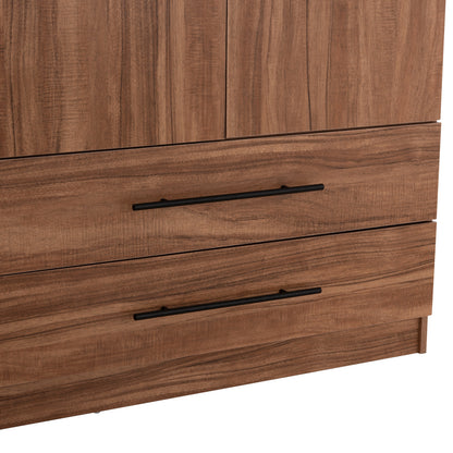 Wardrobe 3-leaf With 2 Drawers Harry Hm18390.01 Melamine In Natural Wood & Black 150x55x180hcm