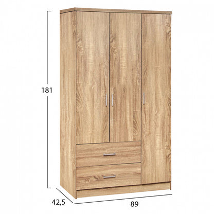 Wardorbe 3 Door With 2 Drawers Hm340.02 Sonama 89x42,5x181