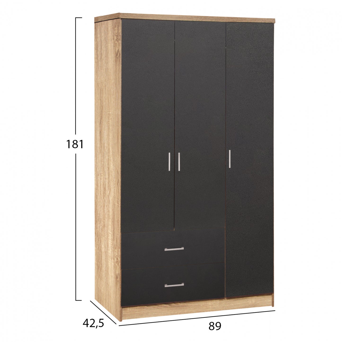 Wardrobe 3 Doors With 2 Drawers Hm340.04 Sonama 89.2x42x181cm