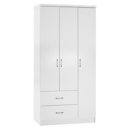 Wardrobe With 3 Doors And 2 Drawers Hm340.05 In White 89x42,5x181 Cm.