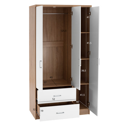 Wardrobe With 3 Doors And 2 Drawers Hm340.06 Sonama-white 89x42,5x181 Cm.