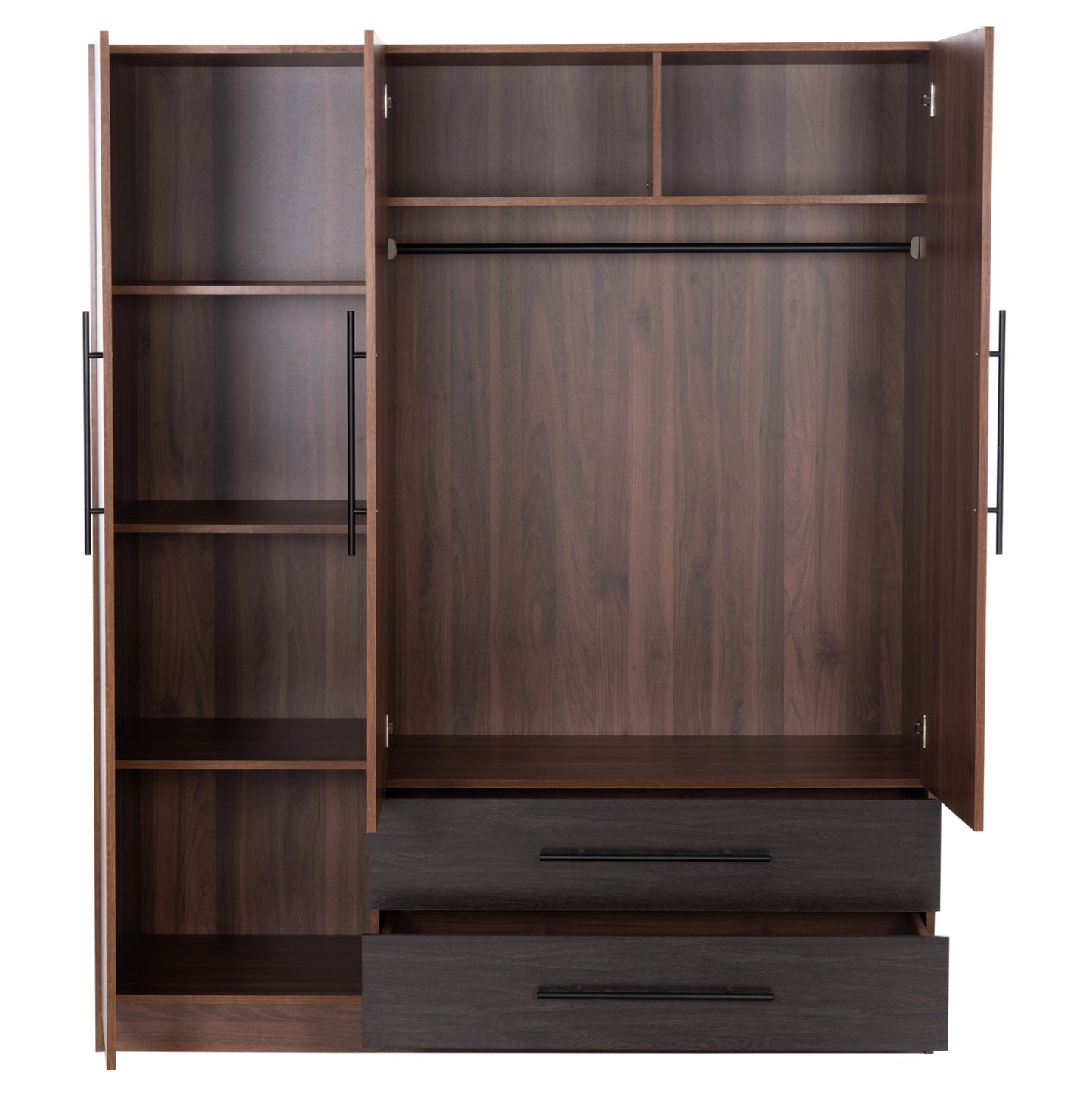 Wardrobe 3-leaf With 2 Drawers Carys Hm746.11 Melamine In Walnut/zebrano 150x55.5x180hcm