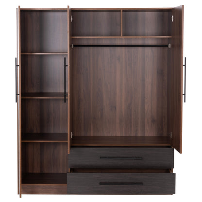 Wardrobe 3-leaf With 2 Drawers Carys Hm746.11 Melamine In Walnut/zebrano 150x55.5x180hcm