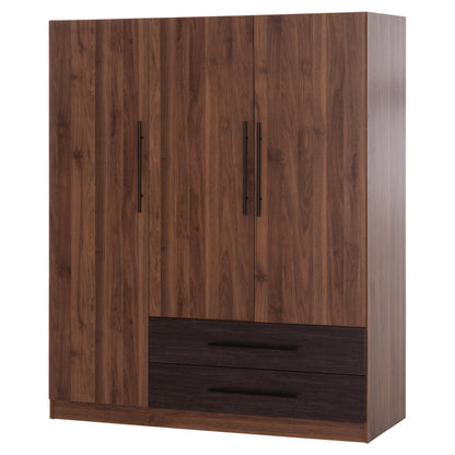 Wardrobe 3-leaf With 2 Drawers Carys Hm746.11 Melamine In Walnut/zebrano 150x55.5x180hcm