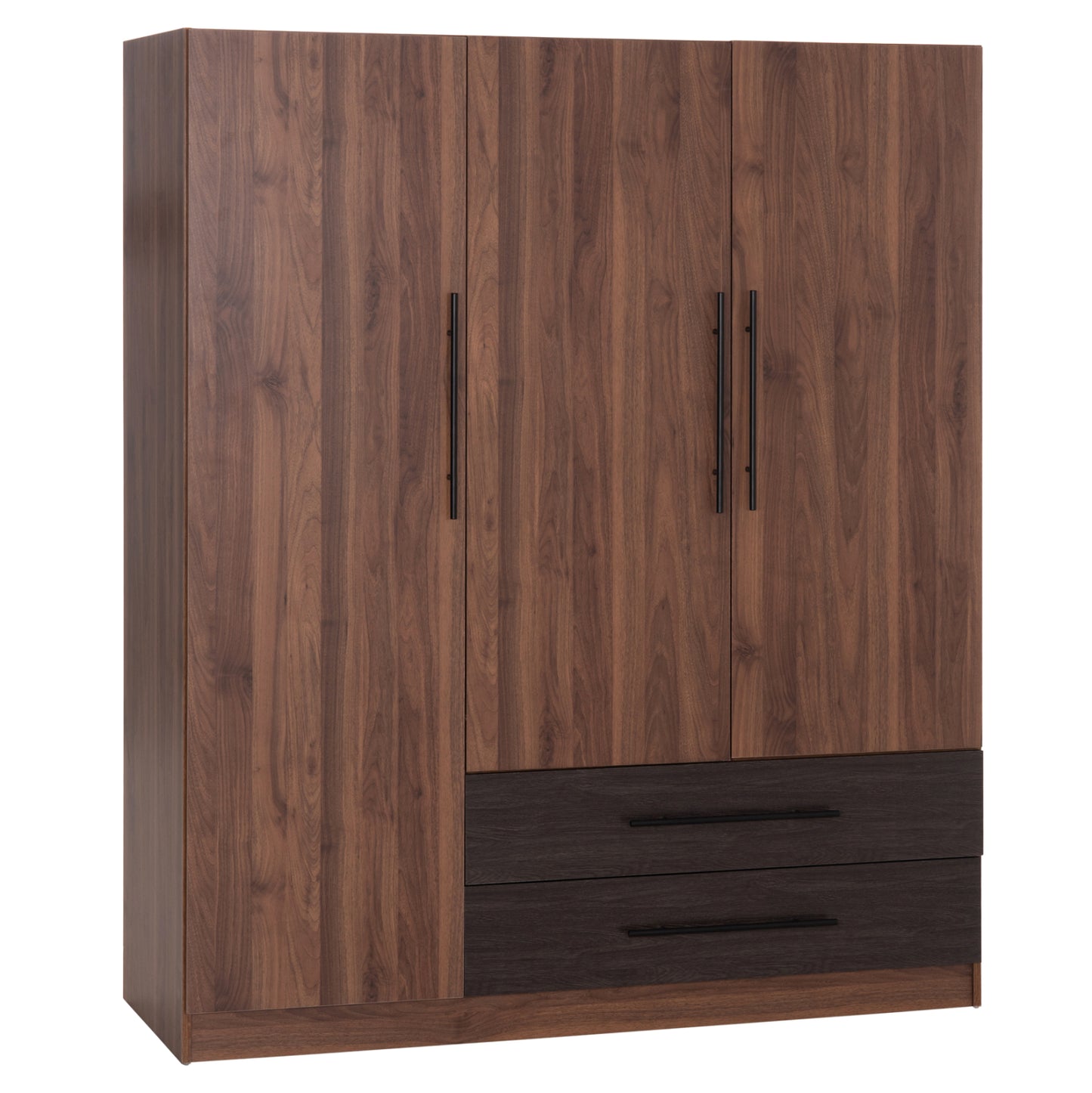 Wardrobe 3-leaf With 2 Drawers Carys Hm746.11 Melamine In Walnut/zebrano 150x55.5x180hcm