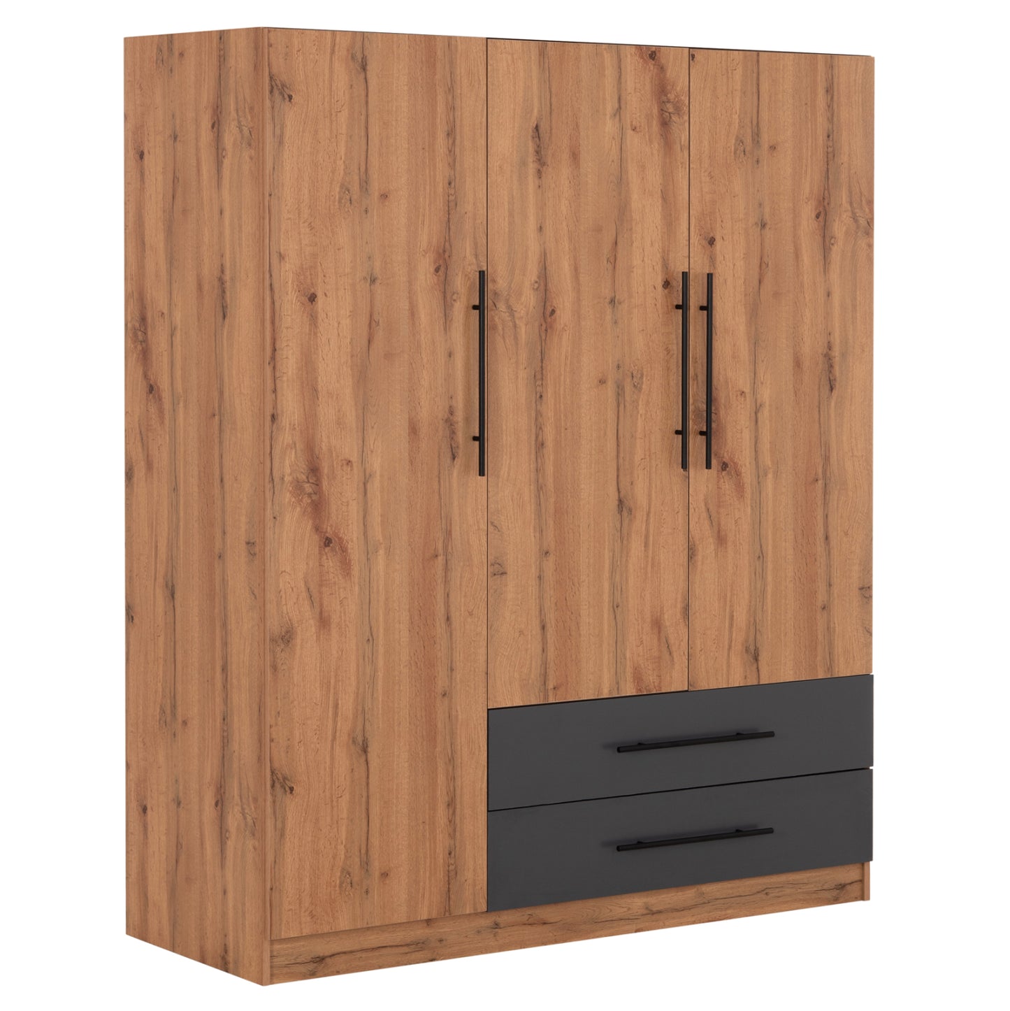 Wardrobe 3-leaf With 2 Drawers Carys Hm746.12 Melamine In Natural/grey 150x55.5x160hcm