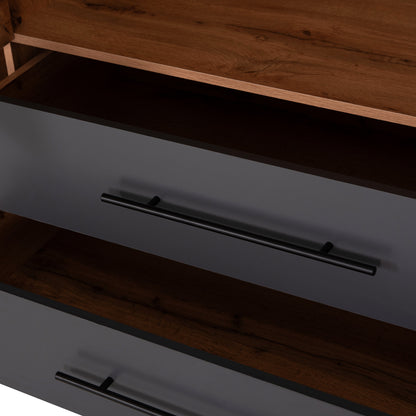 Wardrobe 3-leaf With 2 Drawers Carys Hm746.12 Melamine In Natural/grey 150x55.5x160hcm
