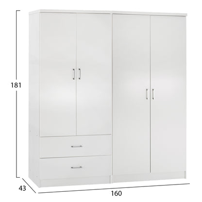 4-leaf Wardrobe With 2 Drawers Jenna Hm11351.05 Melamine In White 160x43x181hcm.