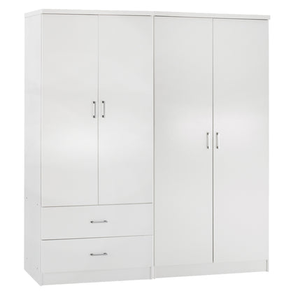 4-leaf Wardrobe With 2 Drawers Jenna Hm11351.05 Melamine In White 160x43x181hcm.