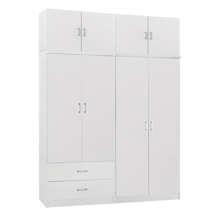 Wardrobe 4-leaf With Loft & Drawers Jenna Hm11355.05 Melamine In White 160x43x240hcm