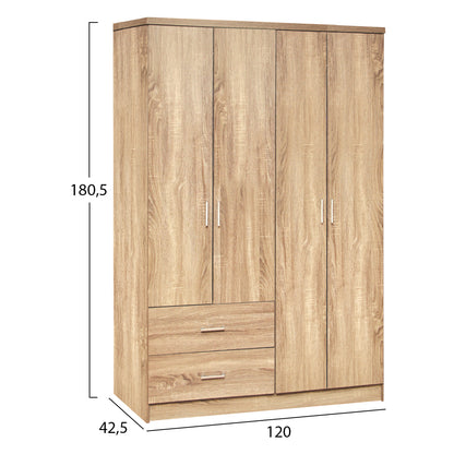 Wardrobe 4 Door With 2 Drawers Hm339.02 Sonama 120x42x181