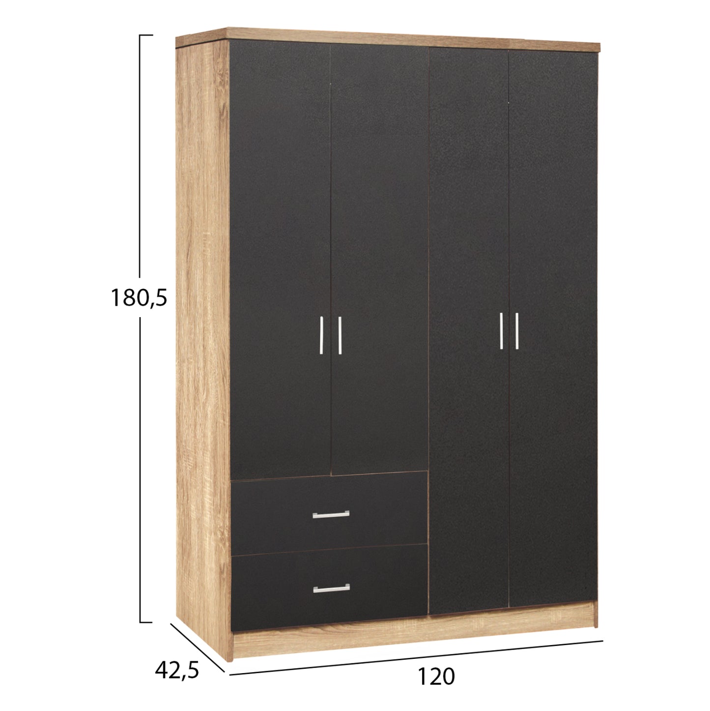 Wardrobe 4 Doors With 2 Drawers Hm339.04 Sonama-grey 120x42x181cm
