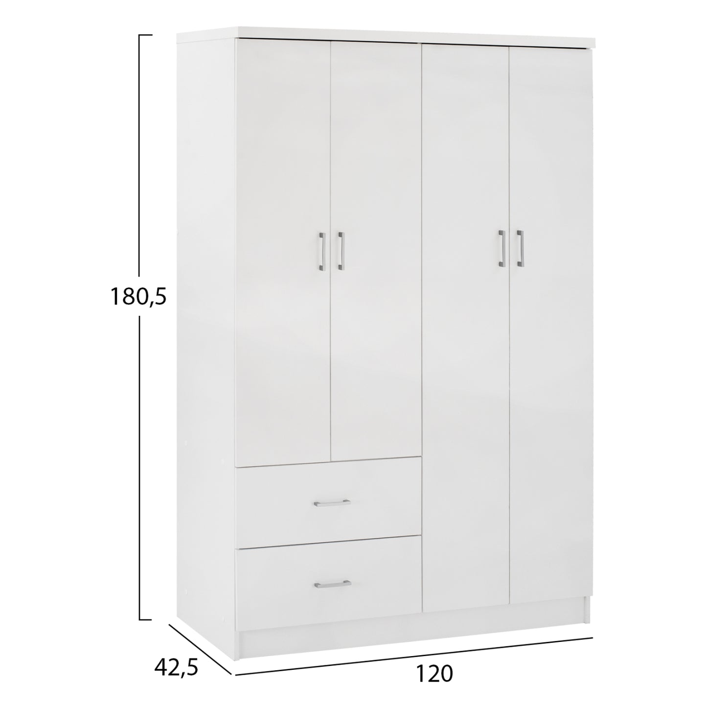 Wardrobe With 4 Doors And 2 Drawers Hm339.05 White 120Χ42,5Χ180,5 Cm.