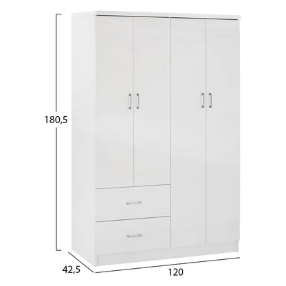 Wardrobe With 4 Doors And 2 Drawers Hm339.05 White 120Χ42,5Χ180,5 Cm.