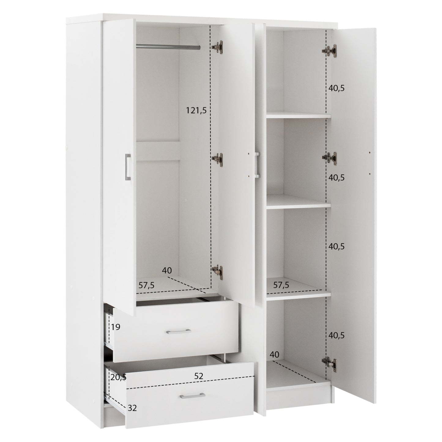 Wardrobe With 4 Doors And 2 Drawers Hm339.05 White 120Χ42,5Χ180,5 Cm.