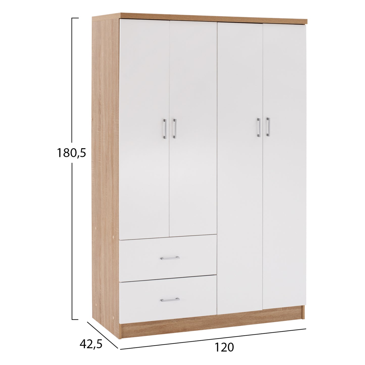 Wardrobe With 4 Doors And 2 Drawers Fb9339.06 Sonama White 120Χ42,5Χ180,5 Cm.