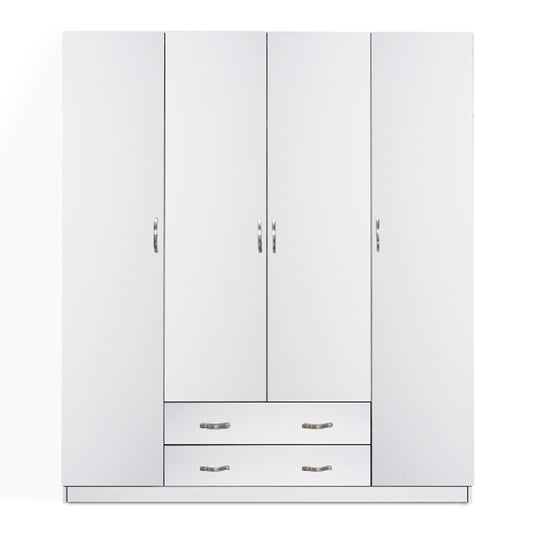 Wardrobe With 2 Drawers 4-leaf Azalea Fb9353.05 Melamine In White 200x55.5x180hcm.