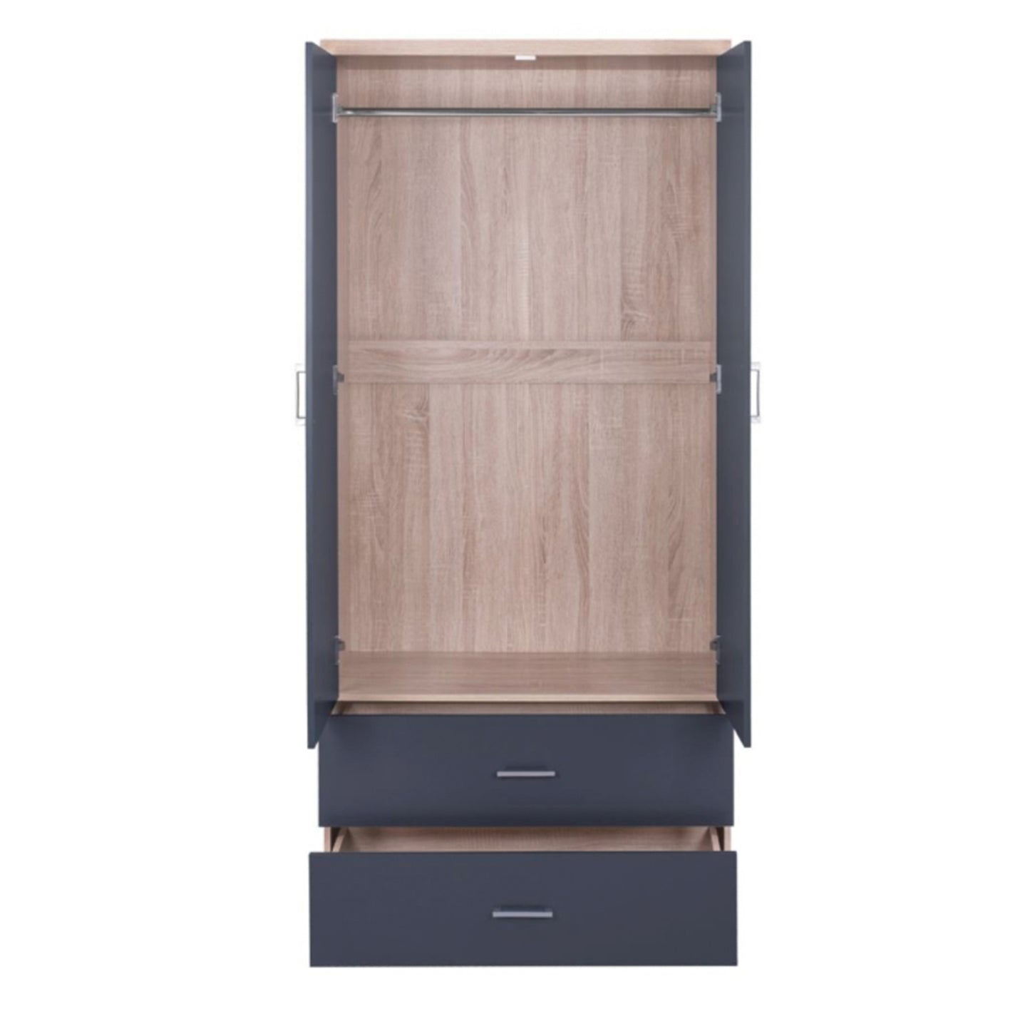 Wardrobe 4-leaf With 4 Drawers Reina Hm21259 Melamine Grey-sonama 160x42x180Η
