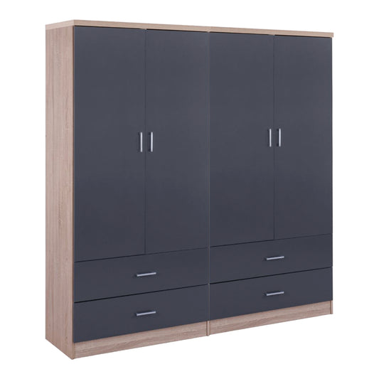 Wardrobe 4-leaf With 4 Drawers Reina Hm21259 Melamine Grey-sonama 160x42x180Η