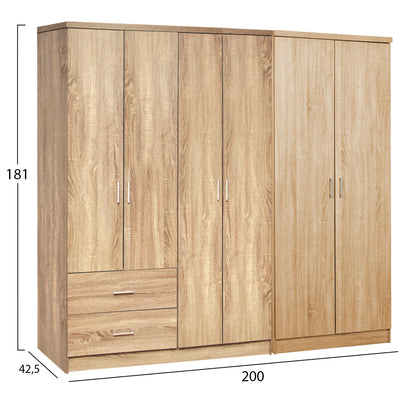 Wardrobe 6-leaf Blakely Hm21235.02 Melamine In Sonama Color 201x43x181hcm.