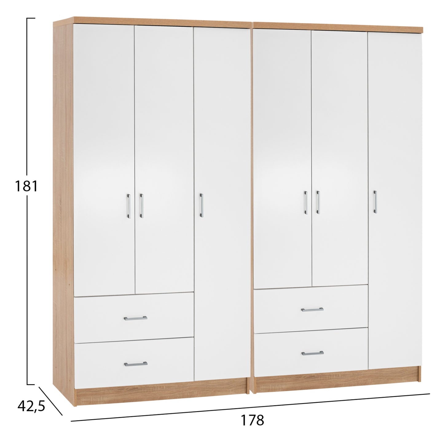 6-leaf Wardrobe Caesar Hm21236.02 Melamine In Sonama & White 180x42,5Χ181hcm.