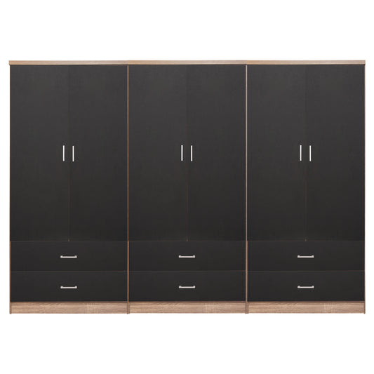 Wardrobe Reina 6-leaf With 6 Drawers Hm21060.03 Melamine In Grey-sonama Color 240x42x181hcm.