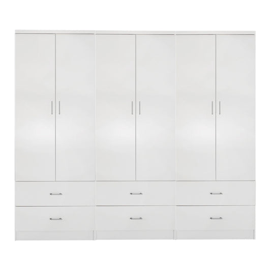Wardrobe Reina 6-leaf With 6 Drawers Hm21060.05 Melamine In White Color 240x42x181hcm.