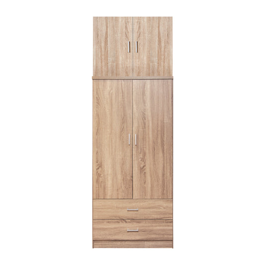 Wardrobe Reina Hm21061.02 2-leaf With Upper Cabinet & 2 Drawers-melamine In Sonama 80x42x241hcm.