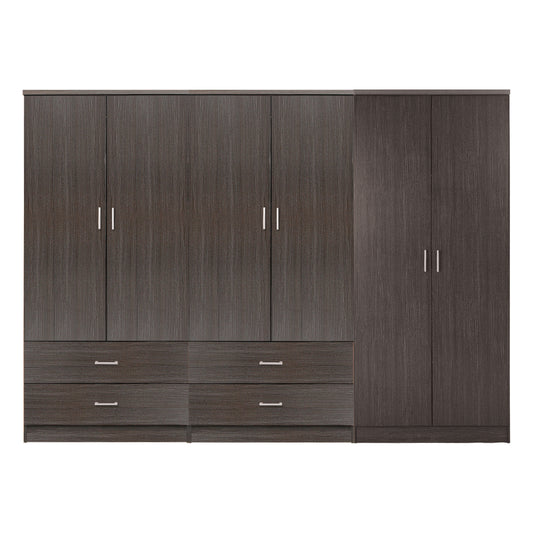 Wardrobe Reina Hm21062.01 6-leaf With 4 Drawers-melamine In Zebrano Color 240x43x181hcm.