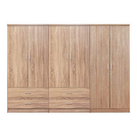 Wardrobe Reina Hm21062.02 6-leaf With 4 Drawers-melamine In Sonama Color 240x43x181hcm.