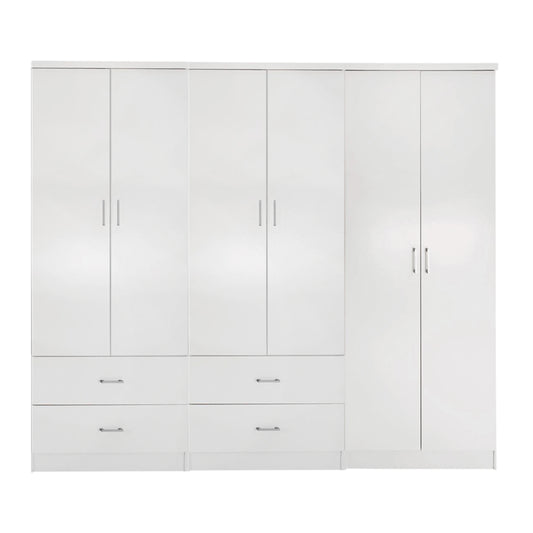 Wardrobe Reina Hm21062.05 6-leaf With 4 Drawers-melamine In White Color 240x43x181hcm.
