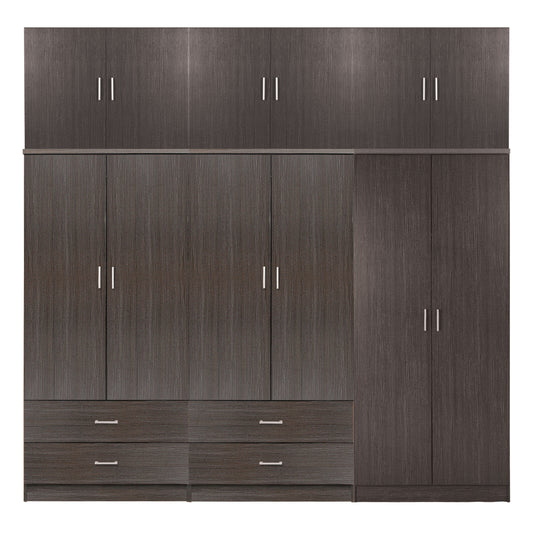 Wardrobe Reina Hm21063.01 6-leaf-4 Drawers-upper Cabinet-melamine In Zebrano 240x43x241hcm.