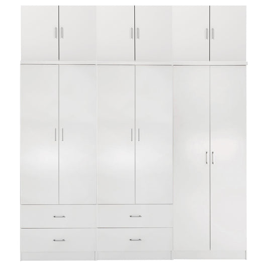 Wardrobe Reina Hm21065.02 6-leaf-4 Drawers-upper Cabinet-melamine In White 240x43x241hcm.