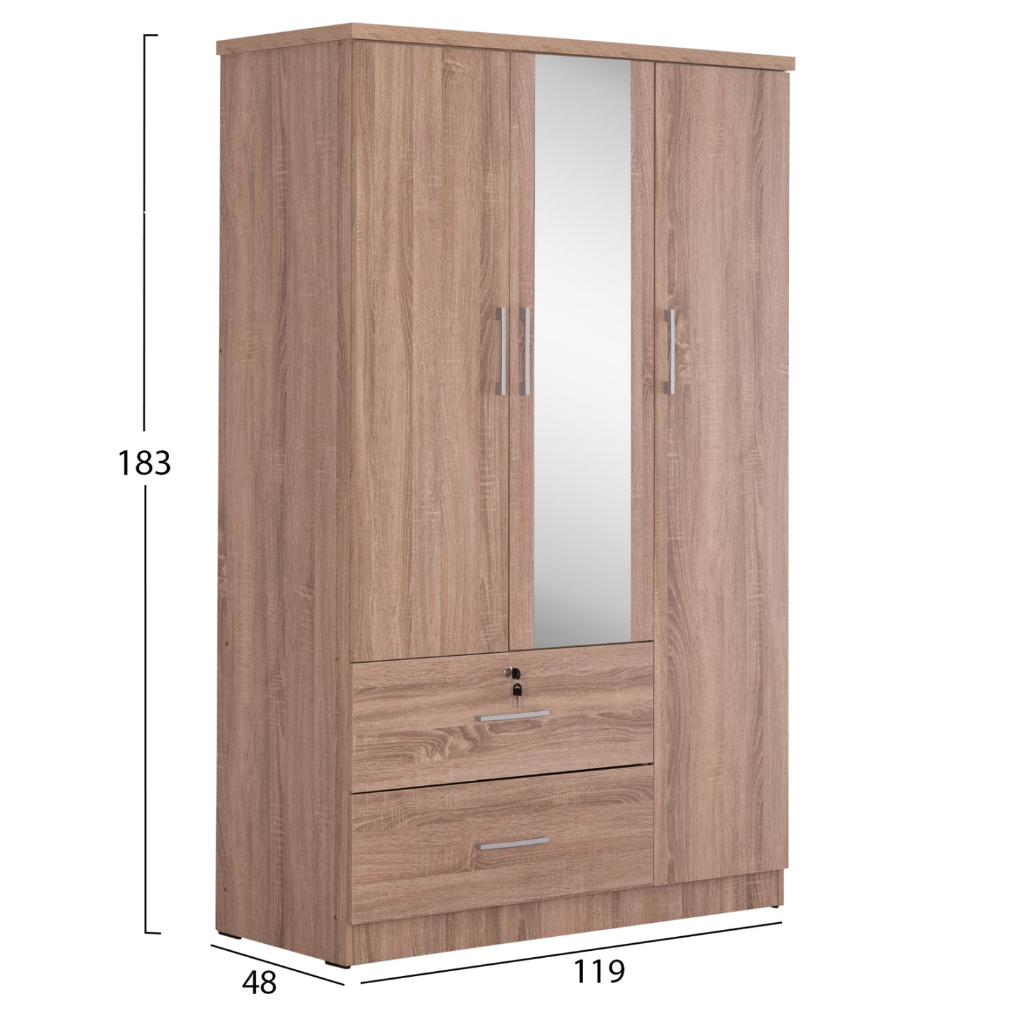 Wardrobe With Mirror & Shelves Jarry Hm2485.11 Melamine In Sonama Oak 119x48x183hcm.