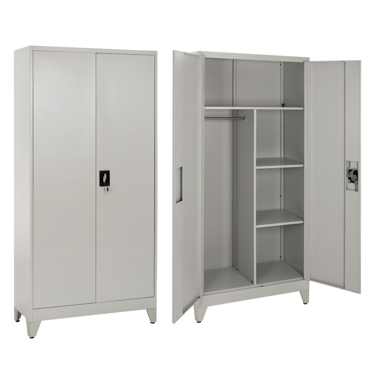 Wardrobe Metallic With Legs Clod Hm11998 2-leaf With Divider- Light Grey 90Χ40Χ190hcm.