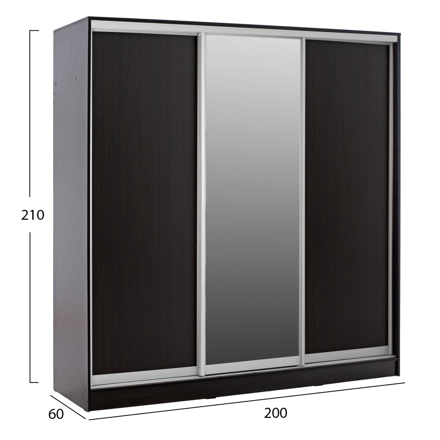 Wardrobe With Sliding Doors With Mirror Wenge Hm2435.02 200x60x210cm.