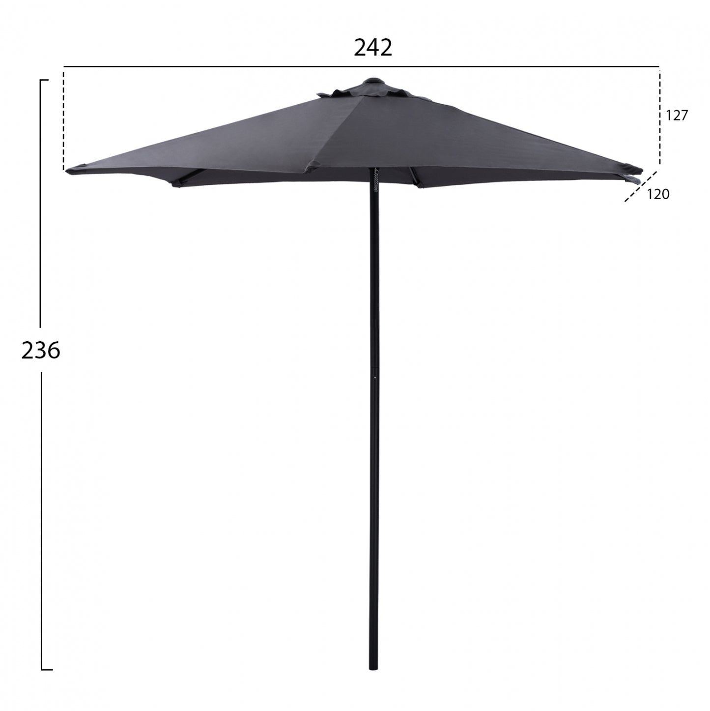 Aluminum Umbrella 2.50m With 6 Radies Gray Cloth Hm6030.10