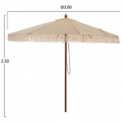 Umbrella Wagner Hm5776.01 Beige Shade And Fringes-hardwood Brown Pole Φ3x2.50hm