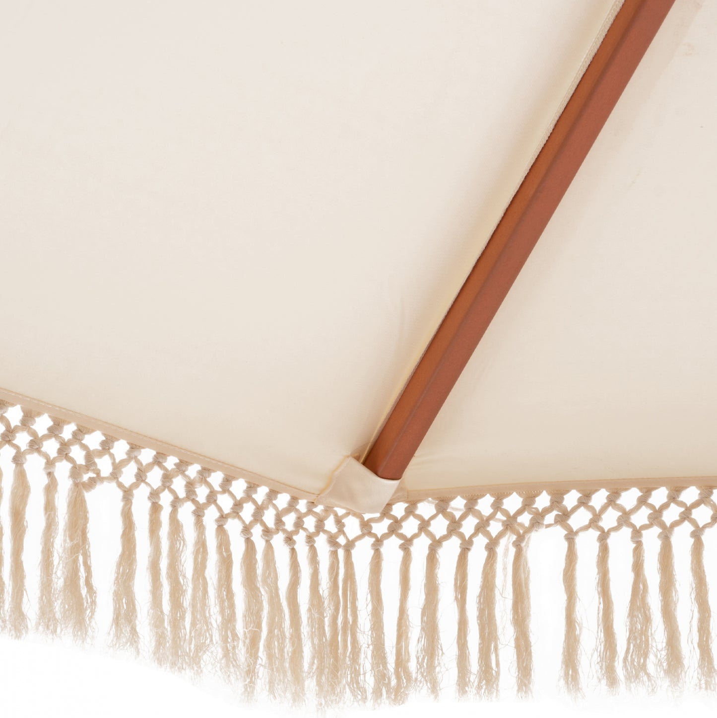 Umbrella Wagner Hm5776.01 Beige Shade And Fringes-hardwood Brown Pole Φ3x2.50hm
