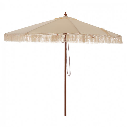 Umbrella Wagner Hm5776.01 Beige Shade And Fringes-hardwood Brown Pole Φ3x2.50hm