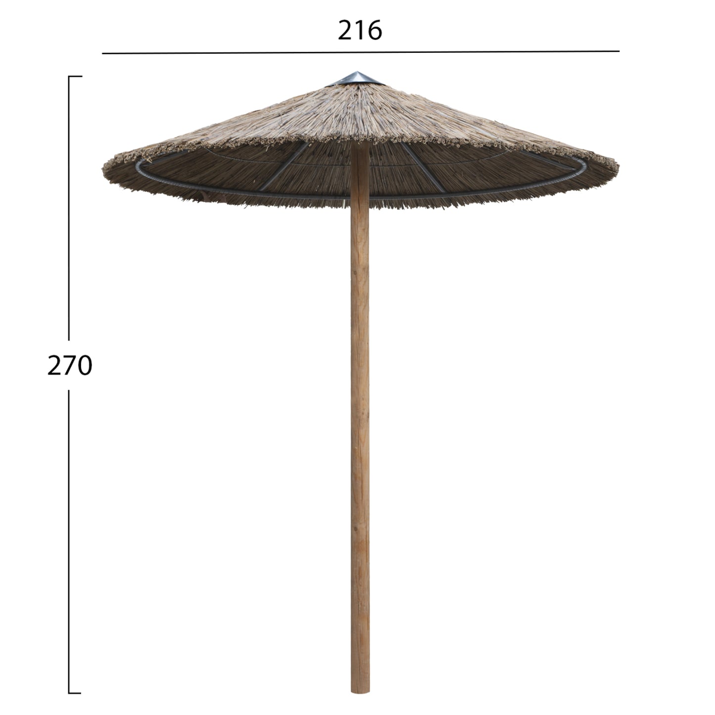 Umbrella Hm10744 Post With Straw Shade--pine Wood Pole & Side Table--support Beams Φ216x270h