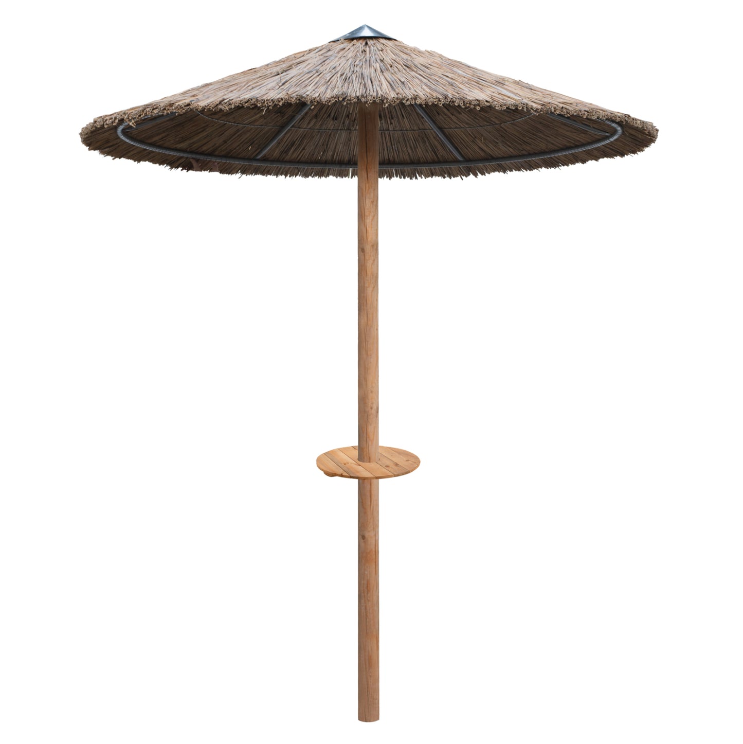 Umbrella Hm10744 Post With Straw Shade--pine Wood Pole & Side Table--support Beams Φ216x270h